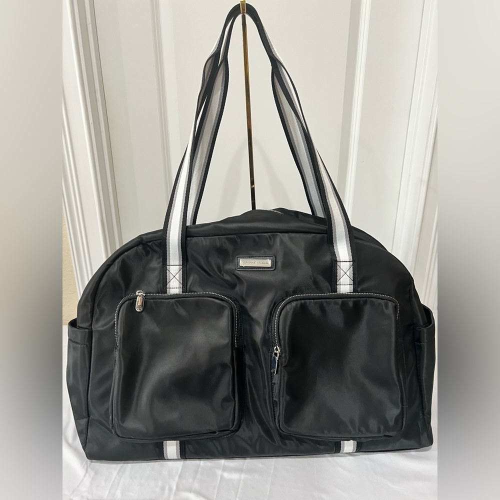 Adrienne Vittadini Black Nylon Weekender Travel Duffel Bag